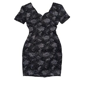 Mayvens Of California Black Sparkle Party Dress Short Sleeve V Neck